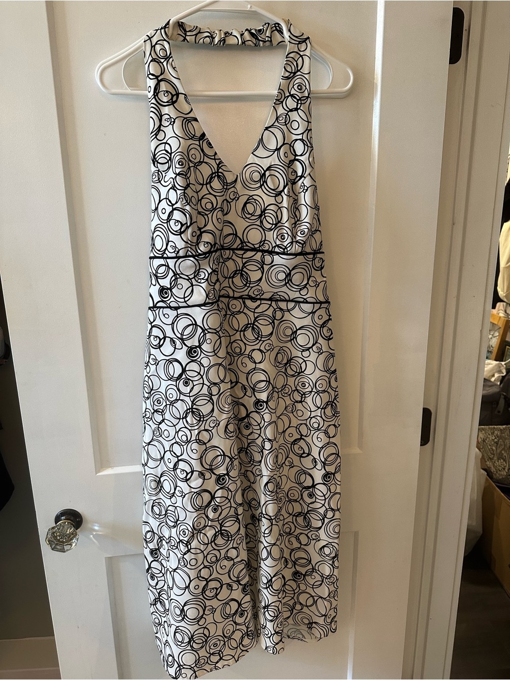 AB Studio Black & White Halter Midi Dress with Circular Print